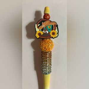NEW Yellow Ombre Rhinestone Decorative Pen with Floral Cowboy Topper